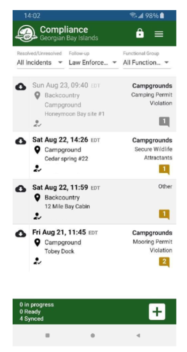 Figure 10: Example of the Mobile Compliance Reporting App