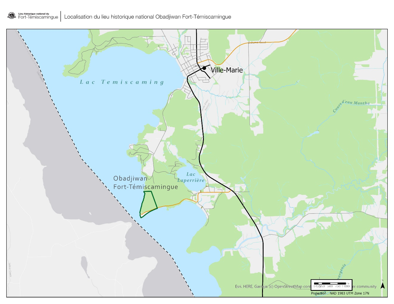 Figure 3 : Localisation du LHN d’Obadjiwan-Fort-Témiscamingue